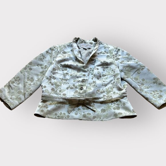 Rickie Freeman Teri Jon Nites Size 14 Light Green Brocade Vintage Blazer Jacket - Picture 1 of 16